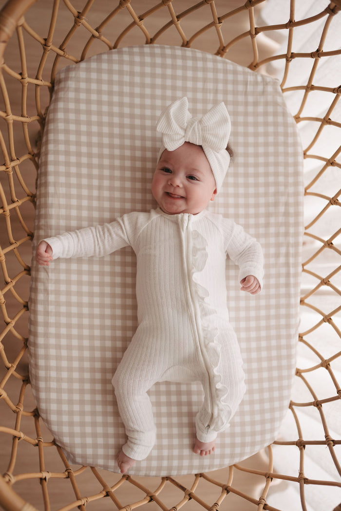 Waterproof Co Sleeper Fitted Sheet - Beige Gingham