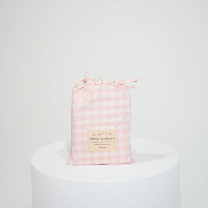 Waterproof Co Sleeper Fitted Sheet - Pink Gingham