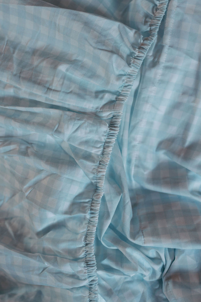 Waterproof Double Fitted Sheet - Blue Gingham