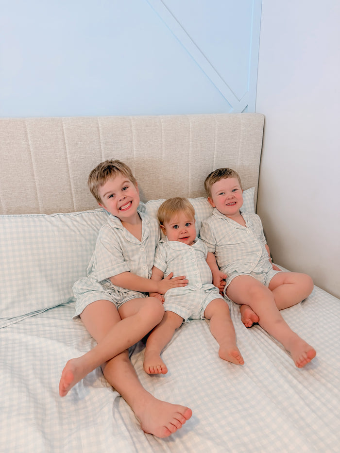 Waterproof Double Fitted Sheet - Blue Gingham