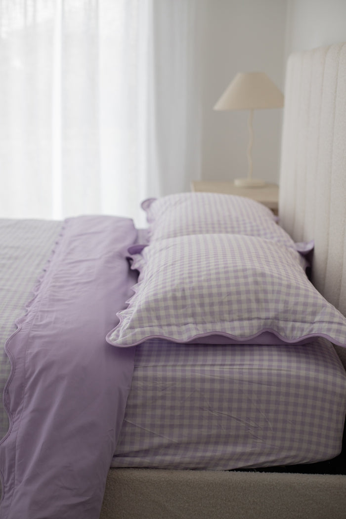 Waterproof Double Fitted Sheet - Lilac Gingham