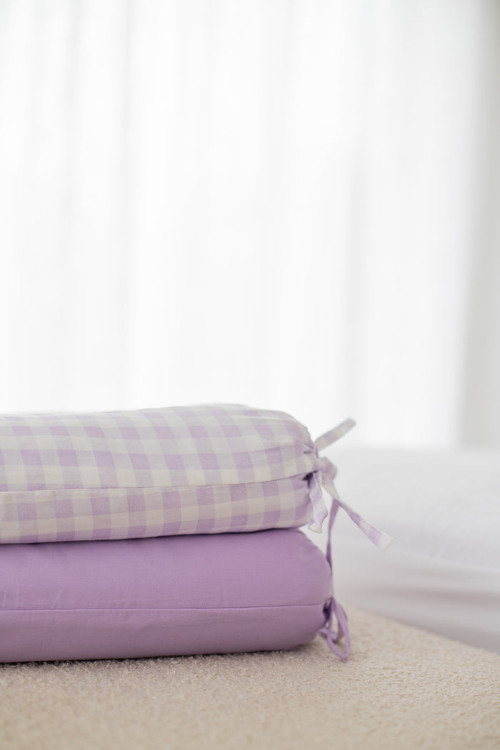 Waterproof Double Fitted Sheet - Lilac Gingham