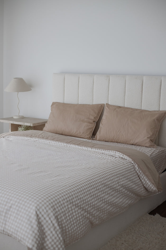 Waterproof Double Quilt Cover - Beige Gingham