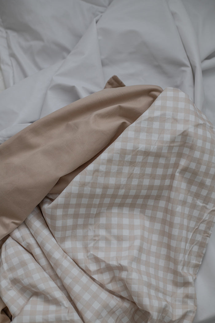 Waterproof Double Quilt Cover - Beige Gingham