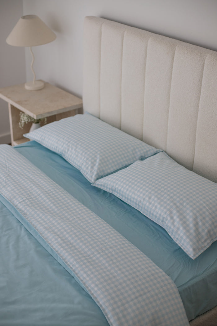 Waterproof Double Quilt Cover - Blue Gingham