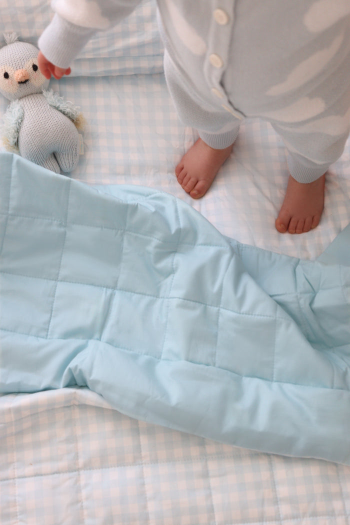 Waterproof Fitted Cot Sheet - Blue Gingham