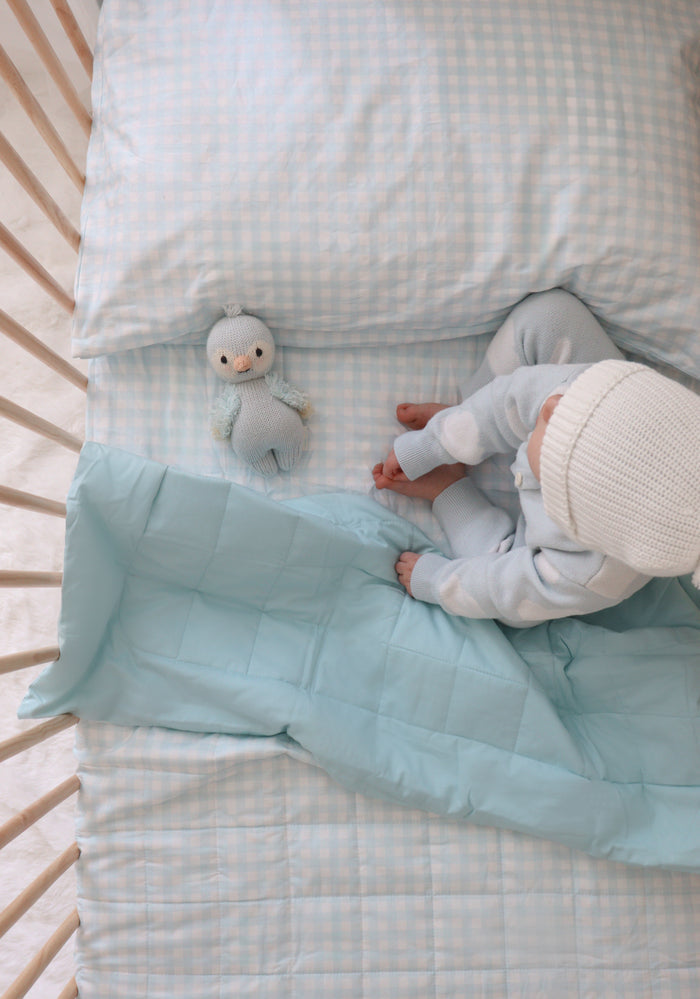 Waterproof Fitted Cot Sheet - Blue Gingham