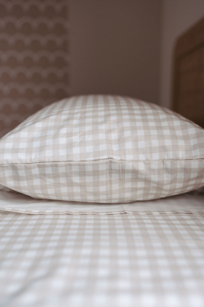 Waterproof King Single Fitted Sheet - Beige Gingham