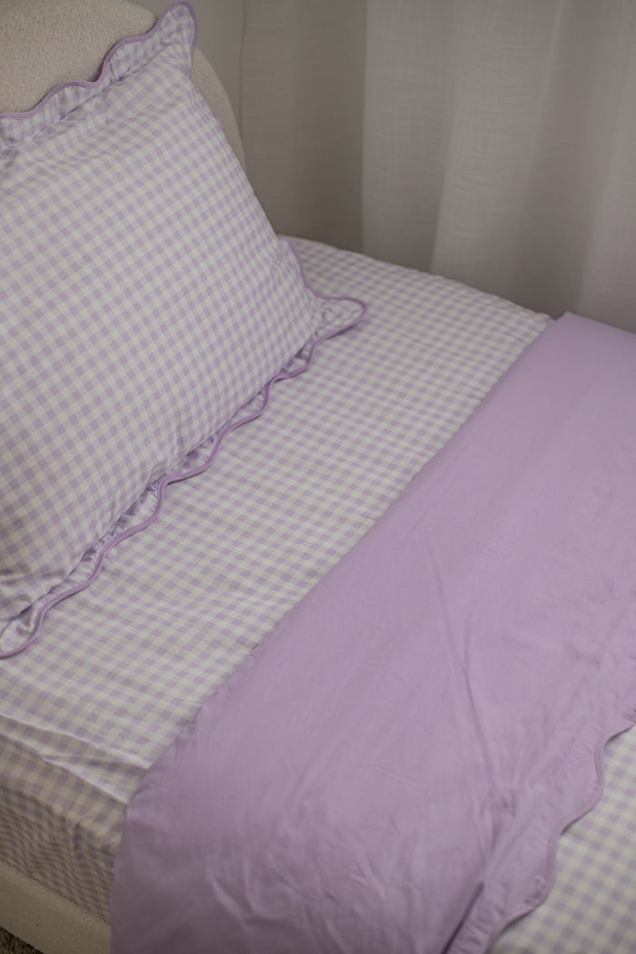 Waterproof King Single Fitted Sheet - Lilac Gingham