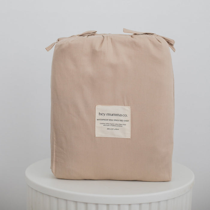 Waterproof King Single Fitted Sheet - Solid Beige