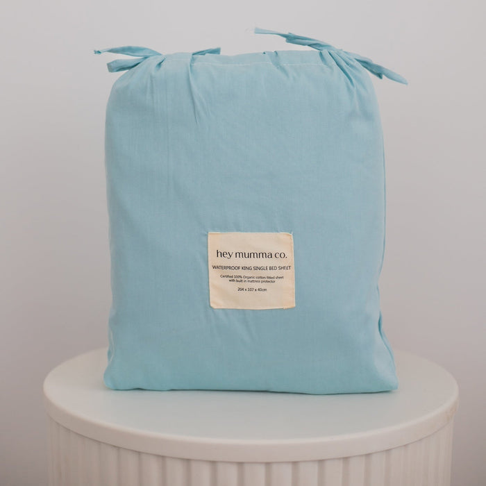 Waterproof King Single Fitted Sheet - Solid Blue