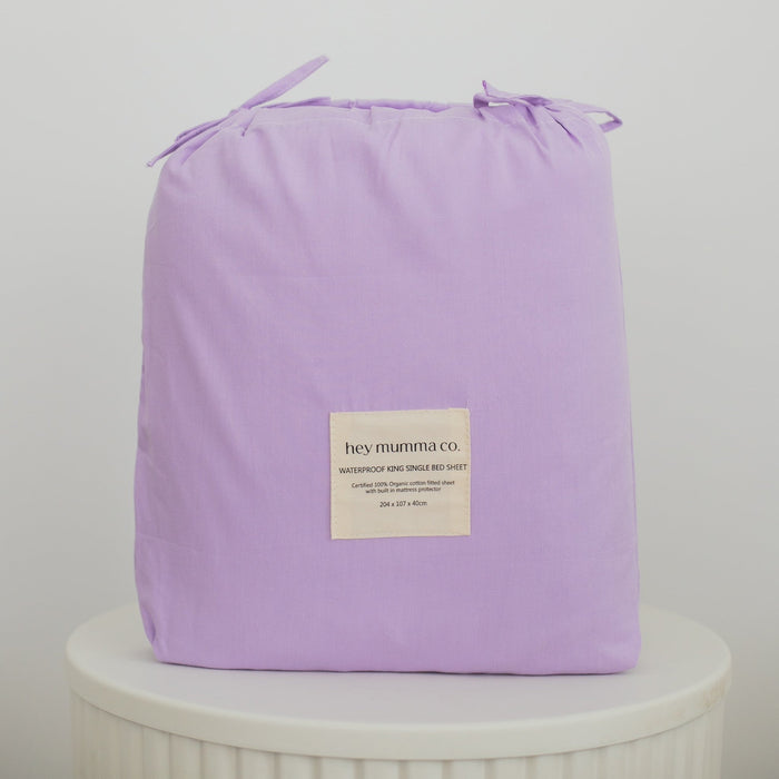 Waterproof King Single Fitted Sheet - Solid Lilac