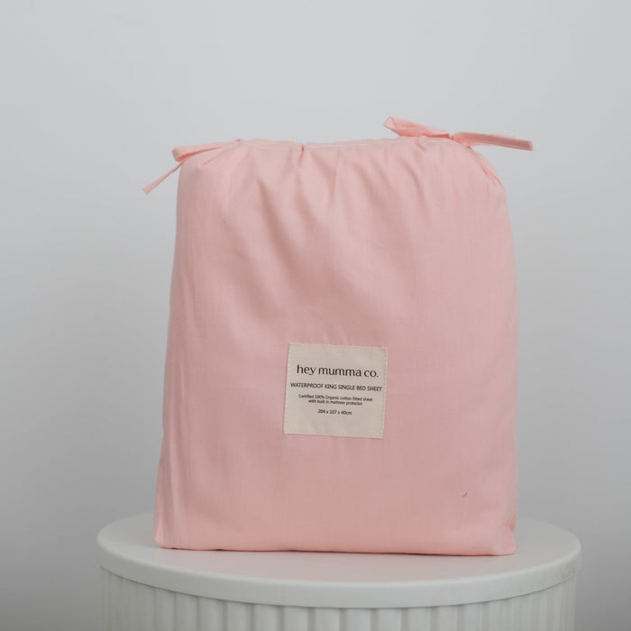 Waterproof King Single Fitted Sheet - Solid Pink