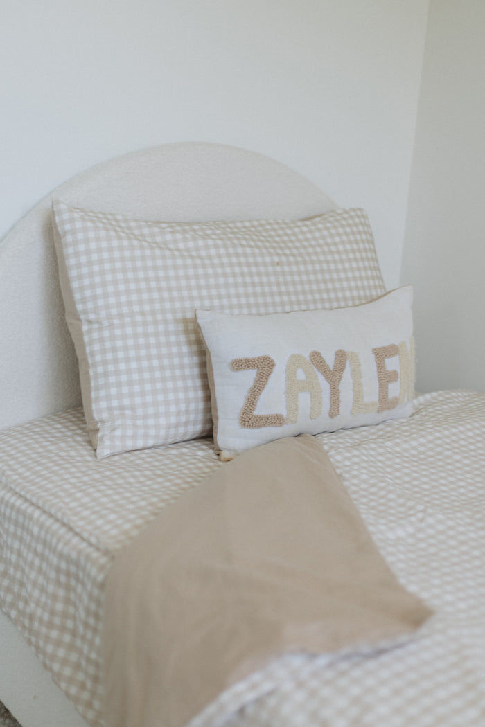 Waterproof Single Fitted Sheet - Beige Gingham