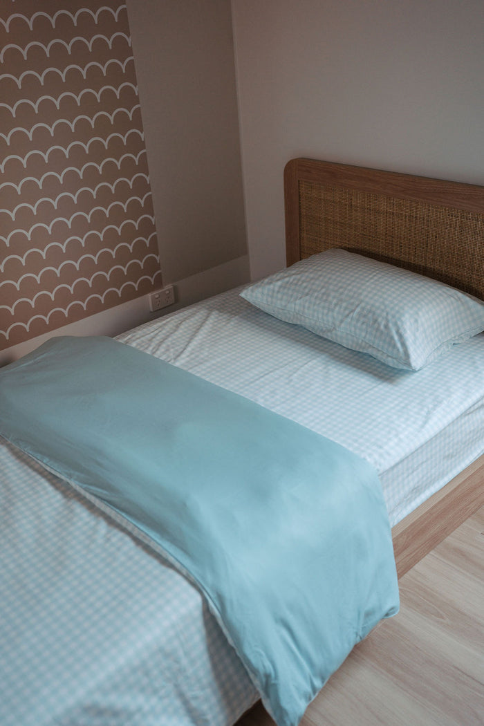 Waterproof Single Fitted Sheet - Blue Gingham
