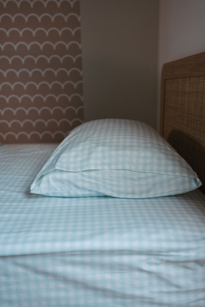 Waterproof Single Fitted Sheet - Blue Gingham