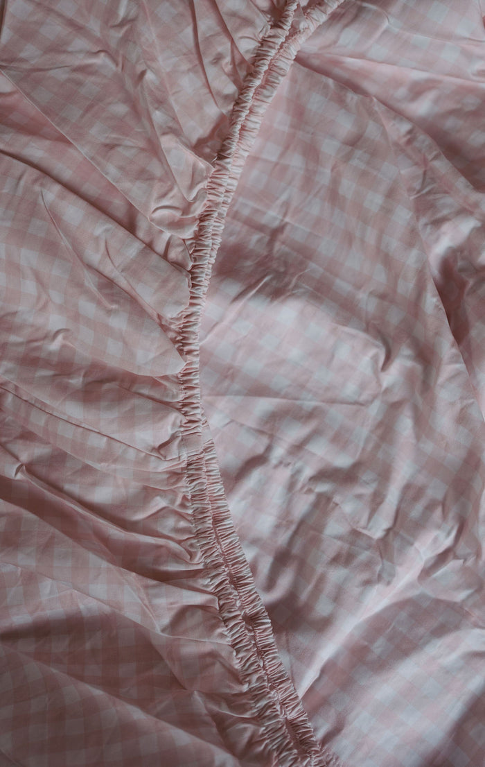 Waterproof Single Fitted Sheet - Pink Gingham