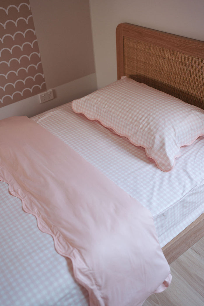 Waterproof Single Fitted Sheet - Pink Gingham
