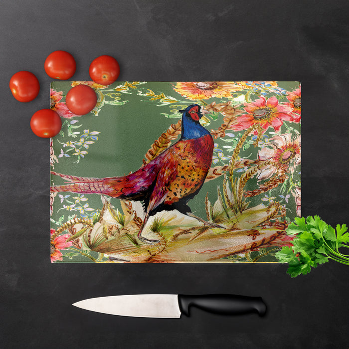Whimsical Pheasant Glass Chopping Board