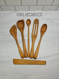 Set of wooden kitchen utensils on a white surface with 'Digital Download Only' text.